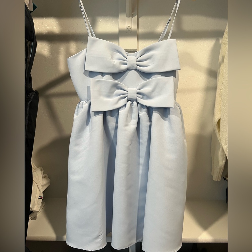 Sachin & Babi Sloane Taffeta Double-Bow Pleated Mini Dress BLUE